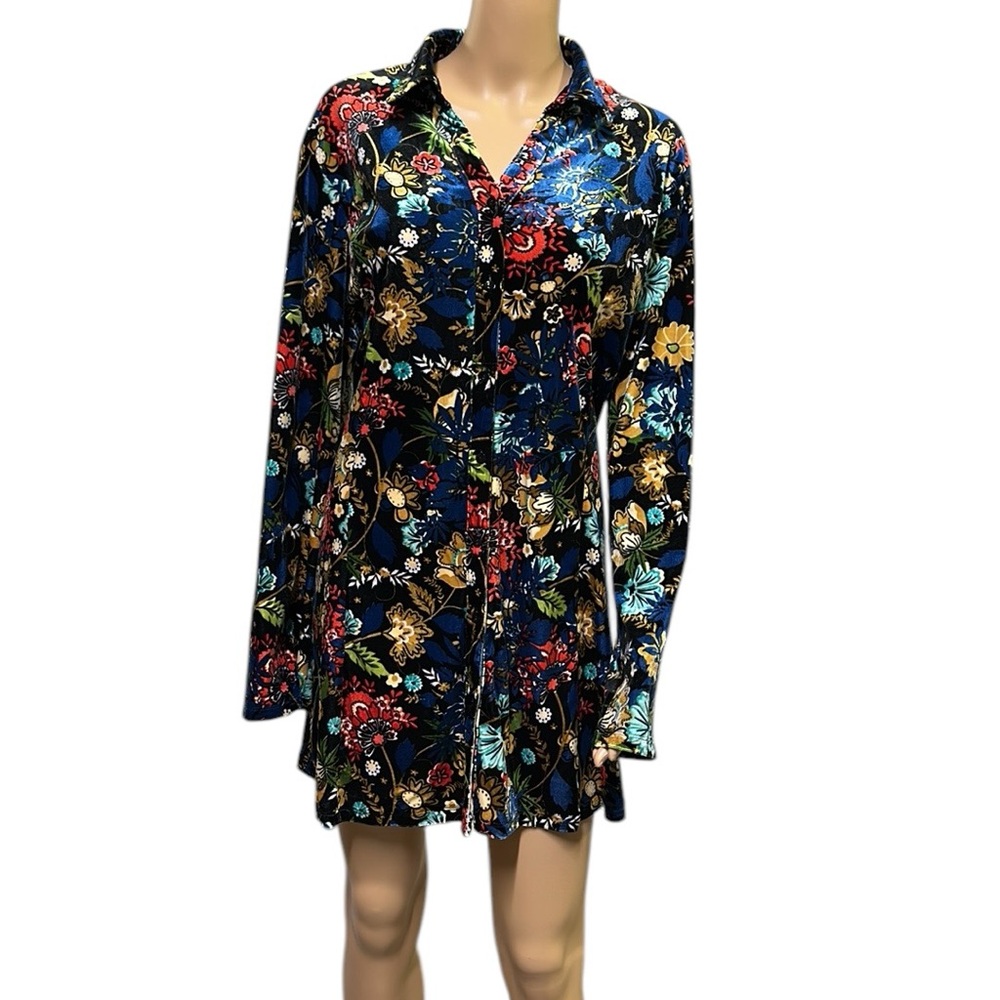 Velvet Serengeti Multicolored Floral Print Button Up Long Sleeve Dress Womens XL